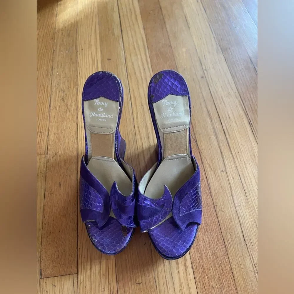 90s Vintage Terry De Havilland Purple Platform Wedge Heel - Picture 2 of 12